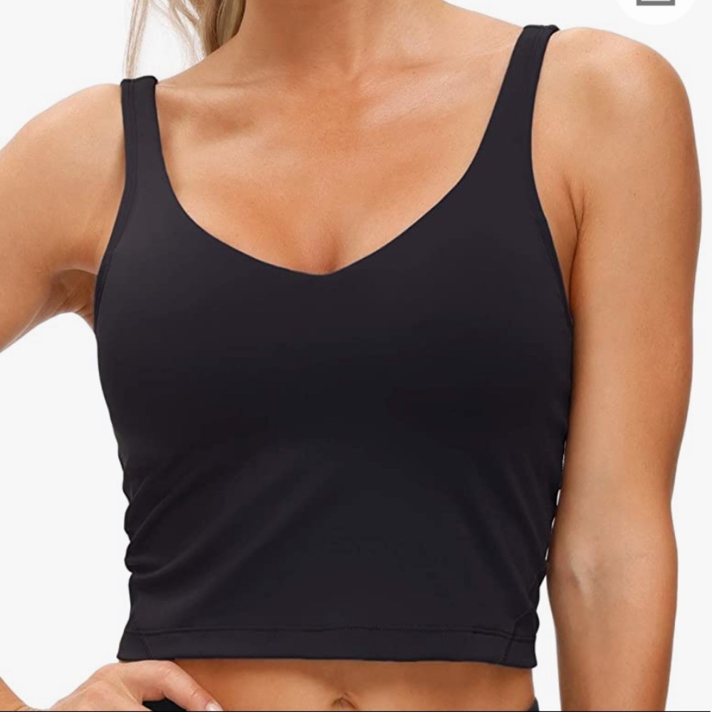 Black V-Neck Longline Sports Bra Tank Top